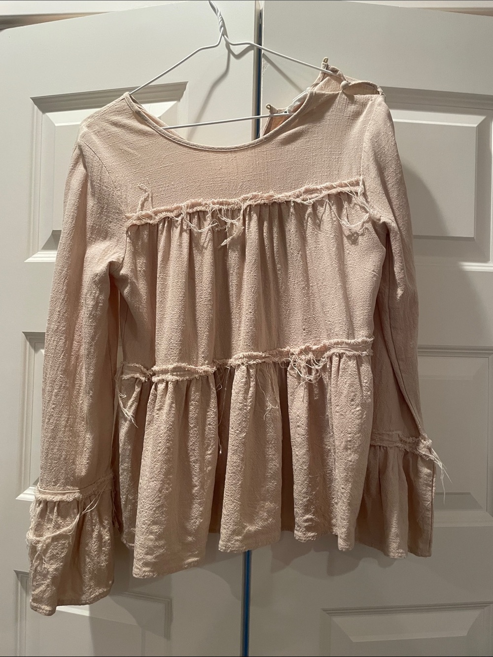 Loveriche Women's Light Blush Ruffled Long-Sleeve Top